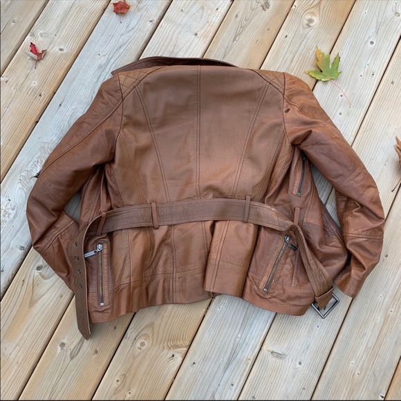 Marc New York | Tan/Cognac Leather Biker Jacket - Picture 6 of 8
